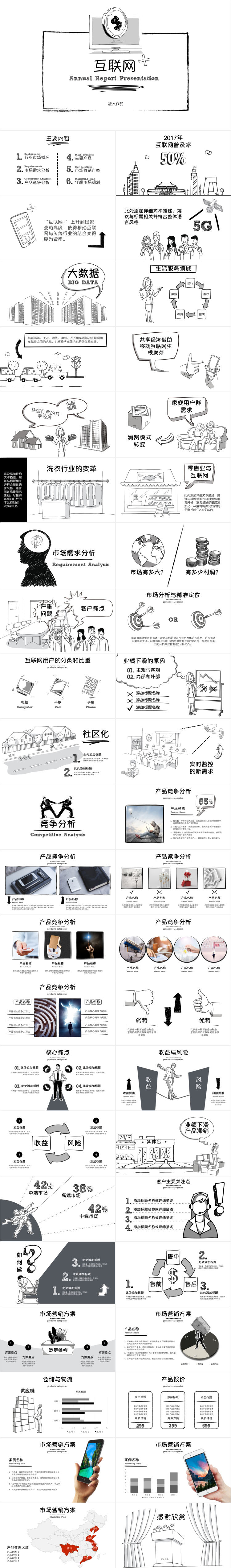 白板风格互联网+keynote模板